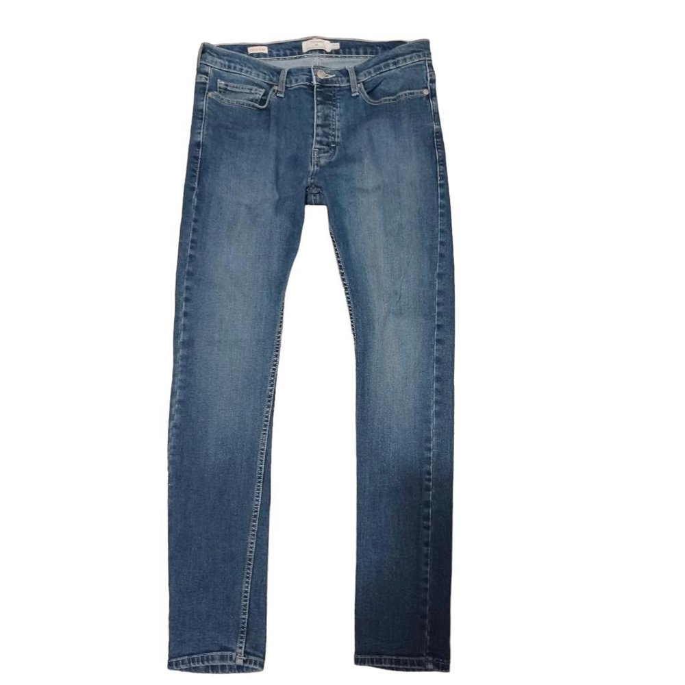 TOPMAN Men's Stretch Skinny Blue Denim with Button Fly Jeans Size 32/32